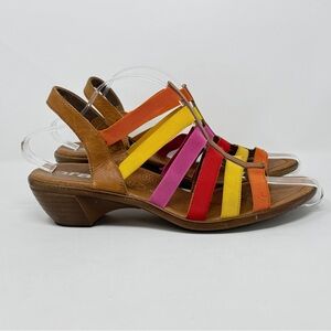 Ara Gladiator Sandal Leather Strappy Stretch Colorful Slingback Wedge‎